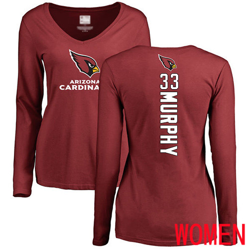 Arizona Cardinals Maroon Women Byron Murphy Backer NFL Football #33 Long Sleeve T Shirt